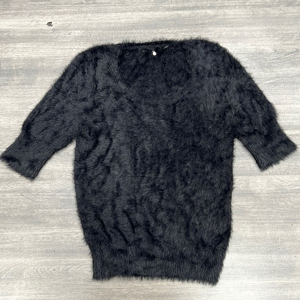 Knitted and Knotted Elbow Length Sweater, black, medium